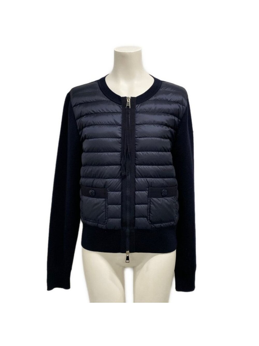 Moncler Jacket Cardigan Tricot Dark Navy Knit Paneled Zip Up Wool Down S
